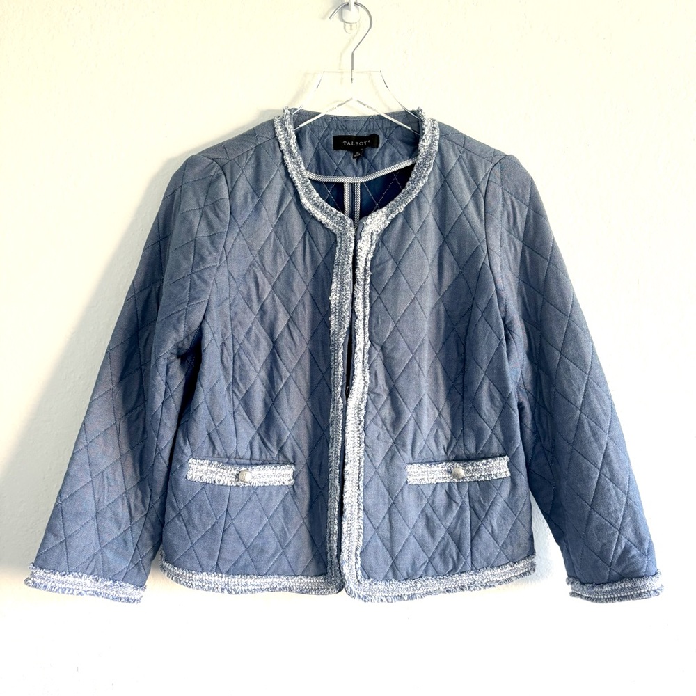 Talbots Fringe Quilted Chambray Jacket